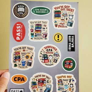 Pacchetto adesivi CPA (14 pezzi su un foglio) - Adesivi motivazionali e durevoli per materiali di studio, quaderni, laptop e altro ancora