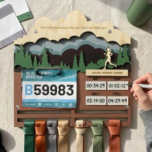 Personalized Running Medal Display Gift for Her: Marathon Bib Holder & Medal Hanger