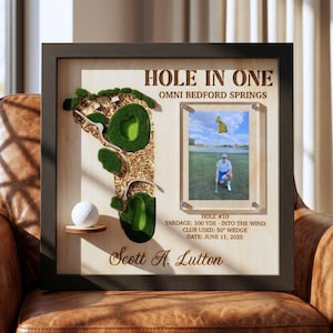 Personlig Hole-in-One-display (Enkelt hål, Golfboll, Fotodisplay), Hole-in-One-present, Fars dag-golfpresenter