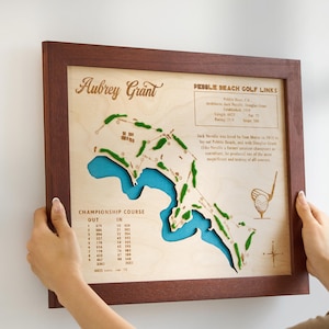 Gegraveerde aangepaste golfbaankaart - golfmuurkunst, golfdecor, gepersonaliseerd golfcadeau, golfcadeau voor papa