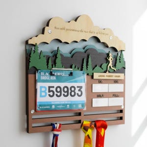 Personalized Running Medal and Bib Display, Running Medal Hanger, Bib Holder, Personal Bests Chalkboard, Running Gifts