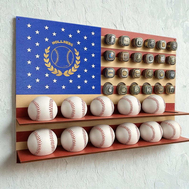 Baseball Ring and Ball Display American Flag, Baseball Ring Holder ...