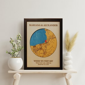Personalisierte wo wir uns zum ersten Mal trafen Karte, Erstes Date Ort Geschenk für Paar, Lage Karte Holzwandkunst, Jubiläumsgeschenk, Erstes Hochzeitsgeschenk