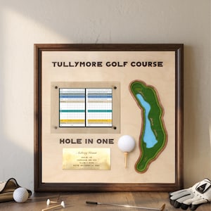 Placa de hoyo en uno con tarjeta de puntuación, regalo de golf para el Día del Padre, exhibición de hoyo en uno, regalos de golf, decoración de golf, arte de golf, decoración y regalos de golf