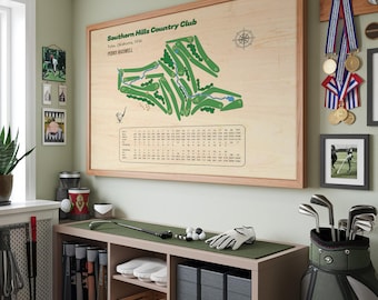 Best Gift for Golfer,Golf Course Print, Custom Wooden Golf Course, Unique Holiday Gift, Golf Gifts For Her, Gift for Dad, Father&#39;s Day Gift