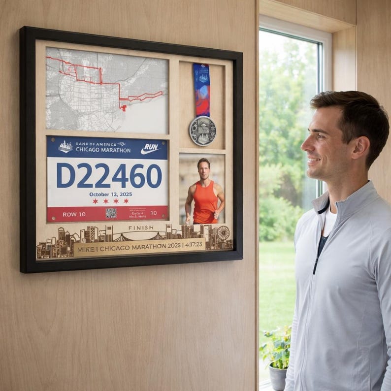 Chicago Marathon Shadow Box Display (bib, Medal, Photo), 3 in 1 Shadow ...
