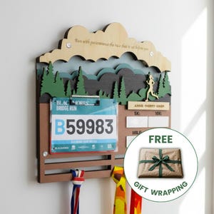 Gepersonaliseerde hardloopmedaille en slabbetje, hardloopmedaillehanger, slabbetje, persoonlijk record, schoolbord, hardloopcadeaus, Moederdagcadeau