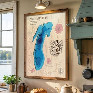 Haspel Coole moeder, houten meerkaart, aangepaste 3D-meerkaart, meerkunst, bord Lake House, decor Lake House, cadeau meer, Moederdagcadeaus