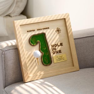 Hole-in-One-display, gepersonaliseerde hole-in-one-plaat, golfdecor, gepersonaliseerd golfcadeau, golfdecor en cadeaus, golfcadeaus papa