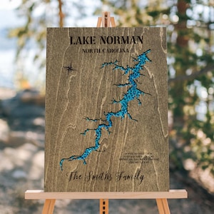 Lake Norman Karte, Jeder See Individuelle Holzkarte, Epoxy Seekarte, Epoxy Wandkunst, Lake House Decor, Lake House Zeichen, Housewarming Geschenk