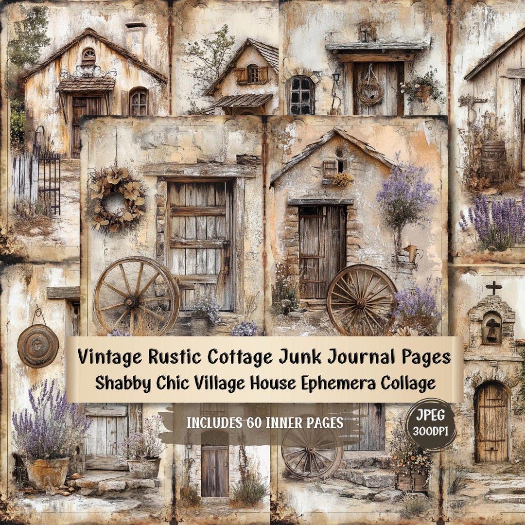 Vintage Cottage Junk Journal Pages, Shabby Chic Ephemera Collage (60 ...