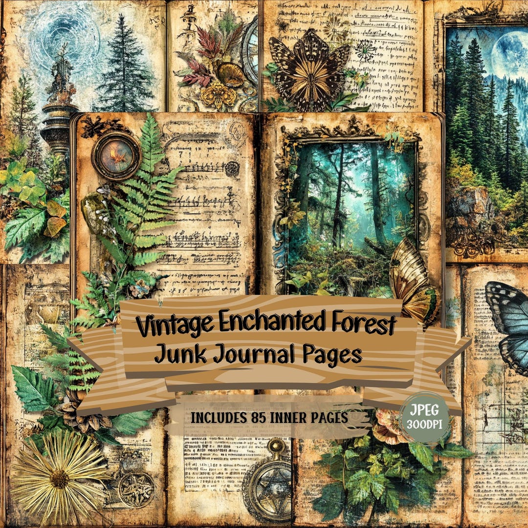 Vintage Enchanted Forest Butterfly Junk Journal Pages | Botanical ...