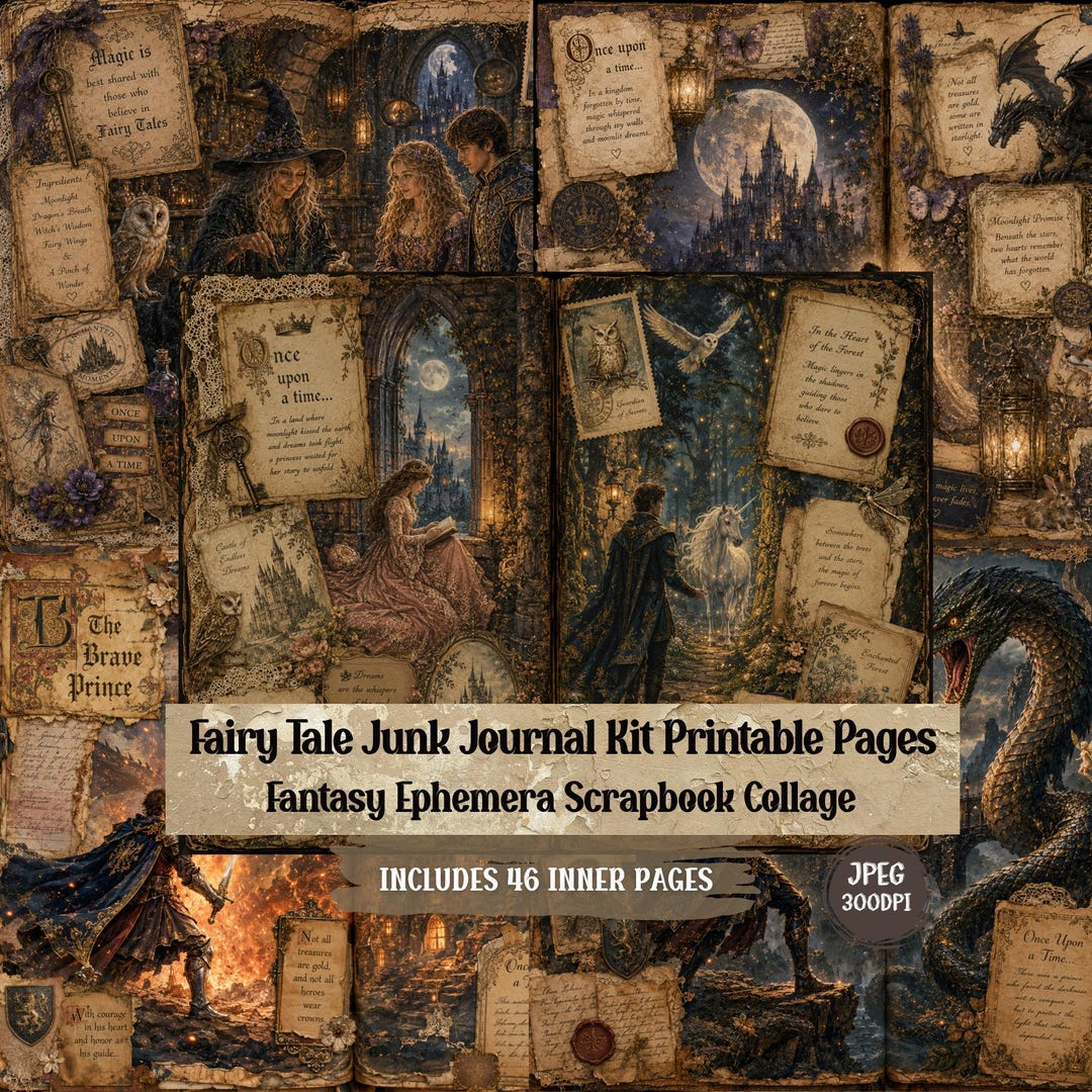 Fairy Tale Junk Journal Kit, Fantasy Ephemera Scrapbook Collage (46 JPG ...