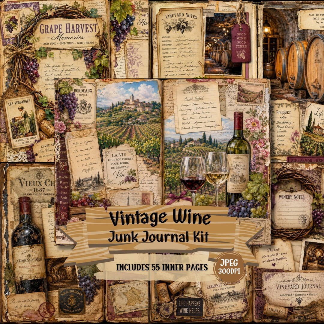 Vintage Wine Junk Journal Kit, Tuscany Vineyard Ephemera (55 JPG) - Etsy