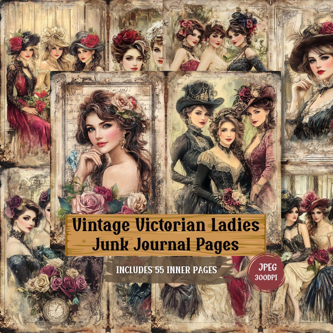 Vintage Victorian Ladies Roses Junk Journal Pages, Shabby Chic Ephemera ...