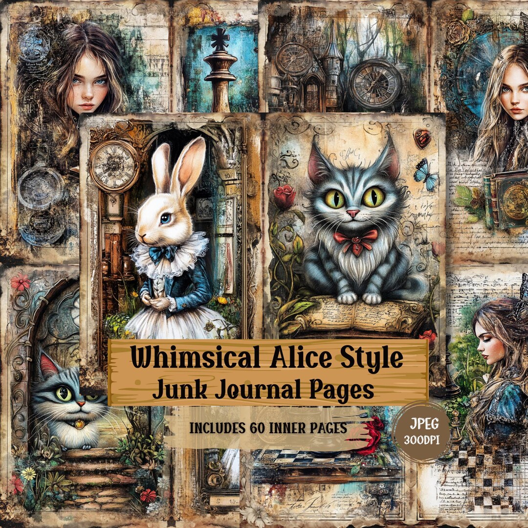 Alice in Wonderland Junk Journal Pages | Vintage Ephemera (60 JPG) - Etsy