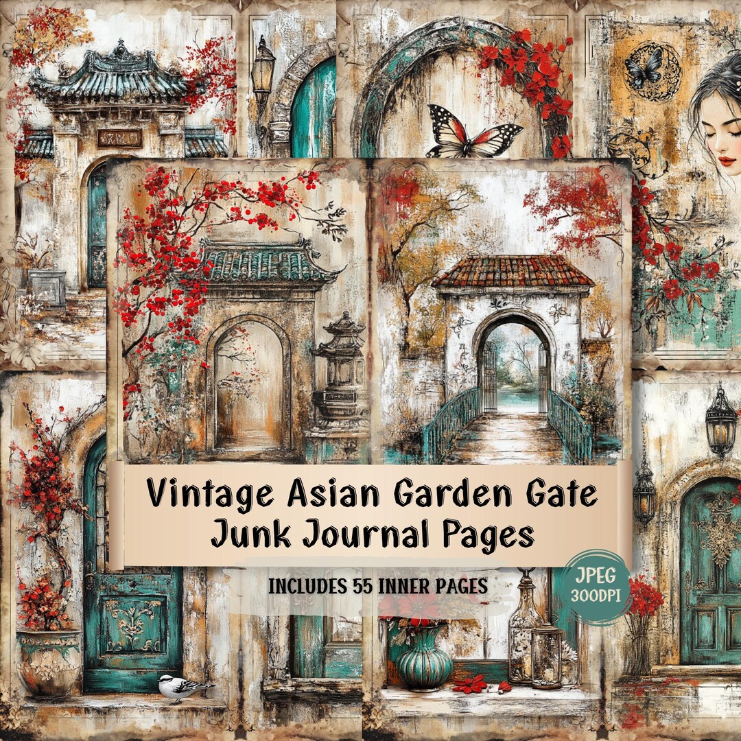 Vintage Asian Garden Gate Junk Journal Pages | Oriental Archways ...