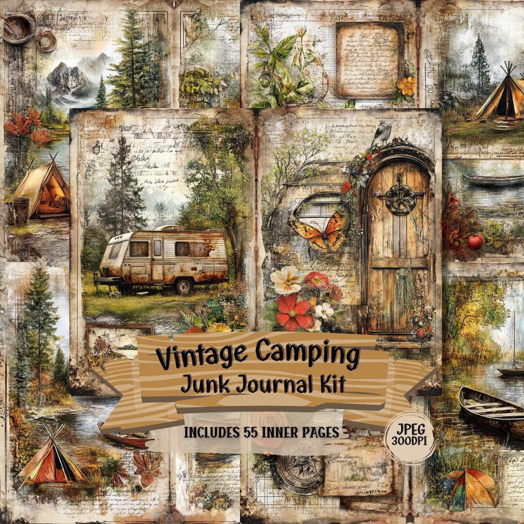 Vintage Camping Junk Journal Pages, Rustic Forest Adventure Ephemera ...
