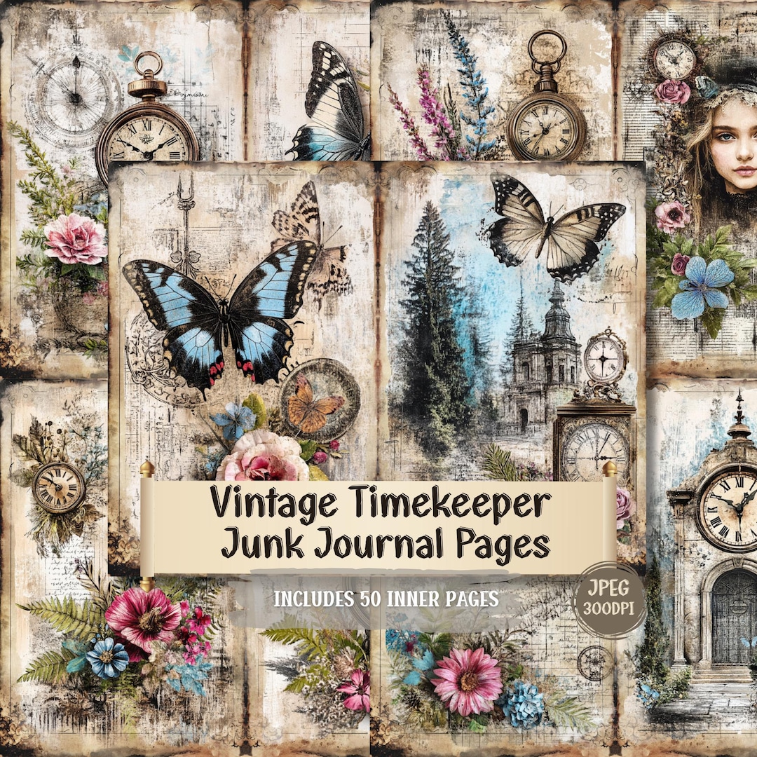 Vintage Timekeeper Junk Journal Pages | Antique Clocks, Roman Numerals ...