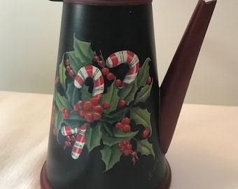 Candy Canes and Holly Repurposed Coffee Pot