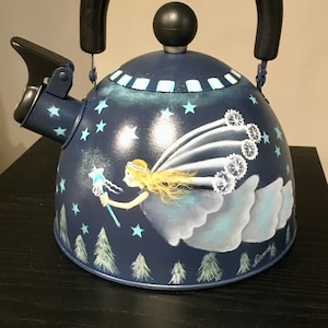 Snow Angel Hand painted Repurposed Tea Pot