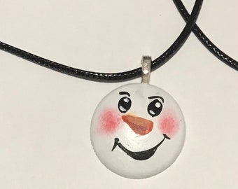 Hand Painted Snowman Necklace on 17&quot; cord