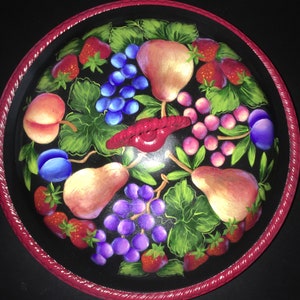 Fruit Design on Hand painted Repurposed Casserole Server