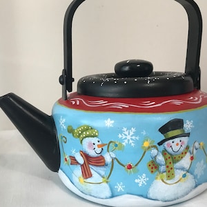 Light Up The Snow Repurposed Hand painted Tea Kettle