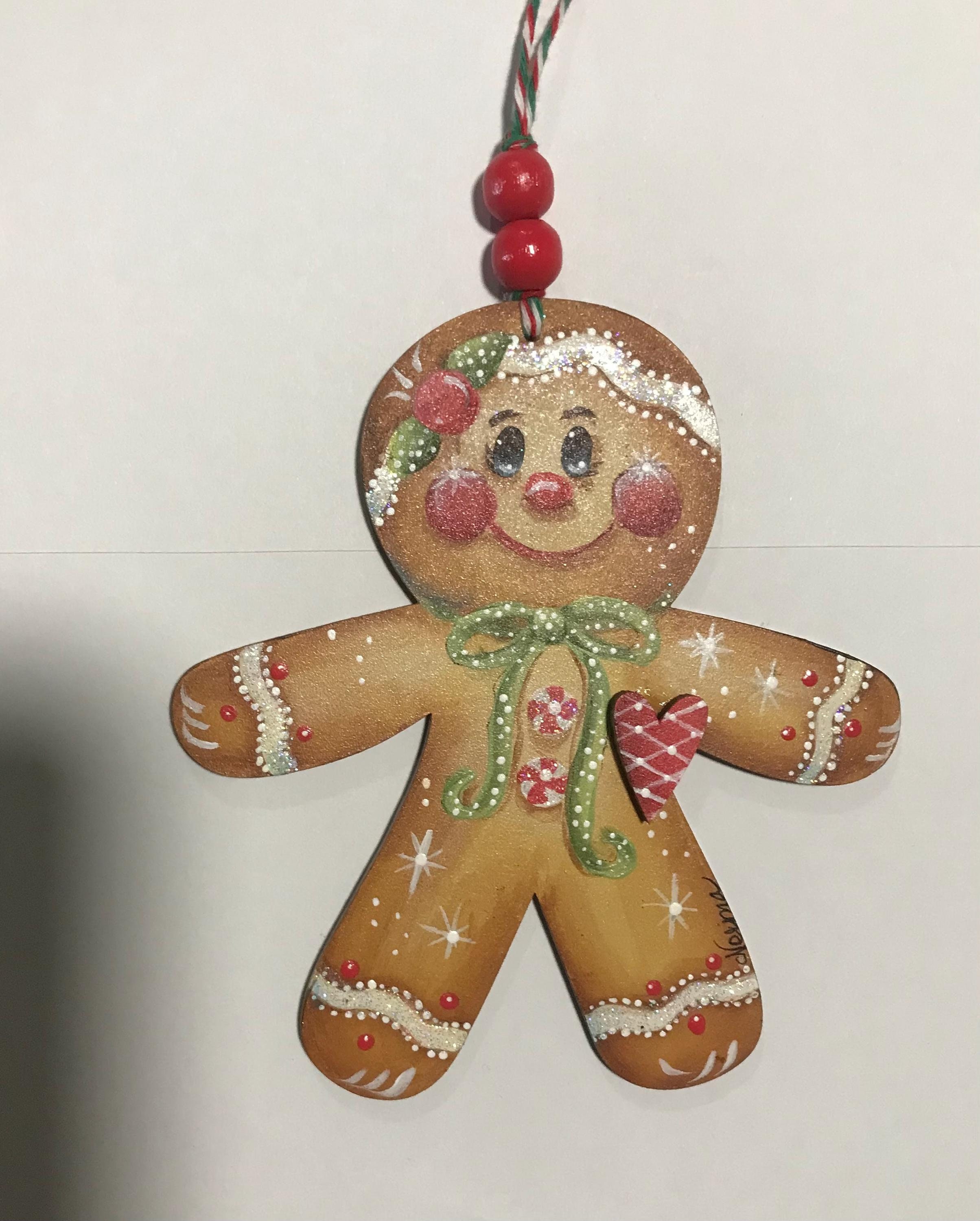 Hand painted Gingerbread with a Heart Ornament