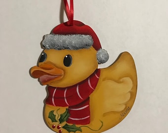 Cute Christmas Quacker Santa Duck Ornament Hand Painted