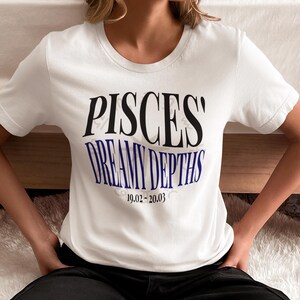 T-shirt horoscope poissons zodiaque : chemise graphique astrologie, t-shirt profondeurs rêveuses étoile mystique, symbole astrologique céleste cadeau énergie