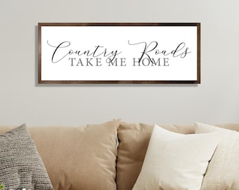 Cartello "Strade di campagna portami a casa", cartello "Strade di campagna", arredamento per la casa in stile country, decorazione da parete in stile fattoria per soggiorno, decorazione da parete in stile baita, regalo country