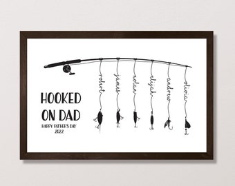 Hooked On Dad, We're Hooked On Daddy Frame, Hooked On Grandpa Personalized Fathers Day Gift, Fishing Gifts For Men, Fisherman Gift