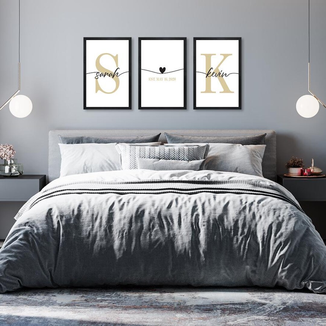 Set of 3 Master Bedroom Prints, Couple Name Sign, Bedroom Wall Decor ...