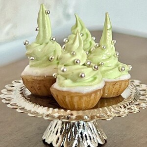 Cupcakes presented on a silver cake stand 1/12 scale miniature image 1