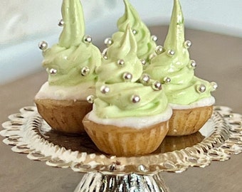 Cupcakes presented on a silver cake stand - 1/12 scale miniature