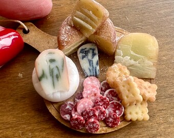 Cheese and salami board - 1/12 scale miniature.