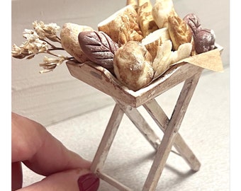 Bakery mini display filled with fresh bread | 1/12 scale miniature.