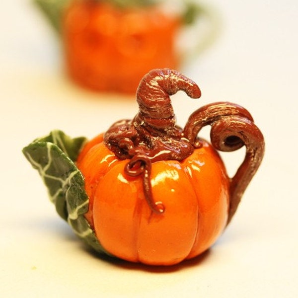Halloween Pumpkin Teapot - UNIQUE - 1/12 scale handmade miniature