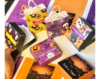 Halloween Miniature Boxes and Bags – 1/12 Scale Printable PDF