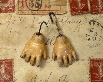 Antique Doll Hands Pair for Mixed Media or Assemblage- Composition Material Art & Doll Making Supply
