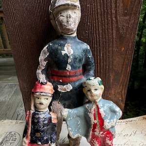 Antique French Toy Soldiers Dolls - Hand Painted Papier Mache Figures- Primitive