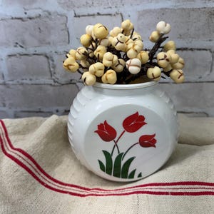 Vintage Fire King Vitrock Grease Jar- Red Tulips Anchor Hocking