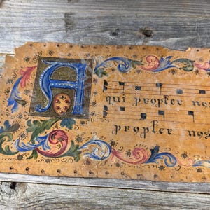 Antique Hand-Decorated Gregorian Chant Music Page on Paper- Latin Hymn Fragment- Antique Calligraphy