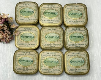 Antique French Face Powder Box (1) Cardboard Brocante Box- Nymphea Paris- Collectible Green and Gold