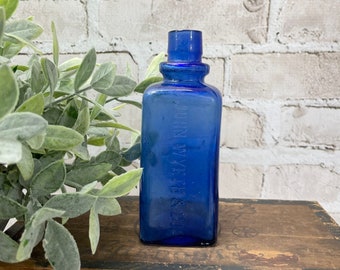 Antique Blue Bottle- Cobalt Glass John Wyeth & Bro. Collectible Medicine Bottle- Druggist 1800's Pharmaceutical Bottle