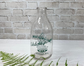 Large Milk Bottle- Eskdale Farms- Half Gallon Glass Bottle- Dairy Farmhouse Decor Primitive-  Green Graphic Logo