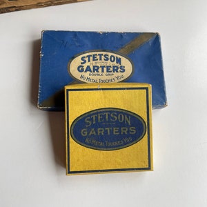 Cajas vintage - Ligas Stetson - Azul y amarillo - Caja de cartón para accesorios de ropa