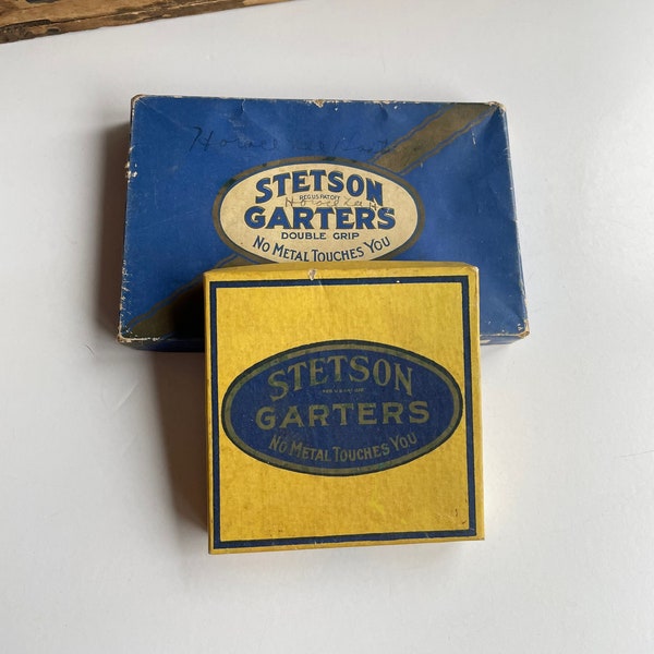 Vintage Boxes- Stetson Garters- Blue and Yellow- Clothing Accessories Cardboard Box