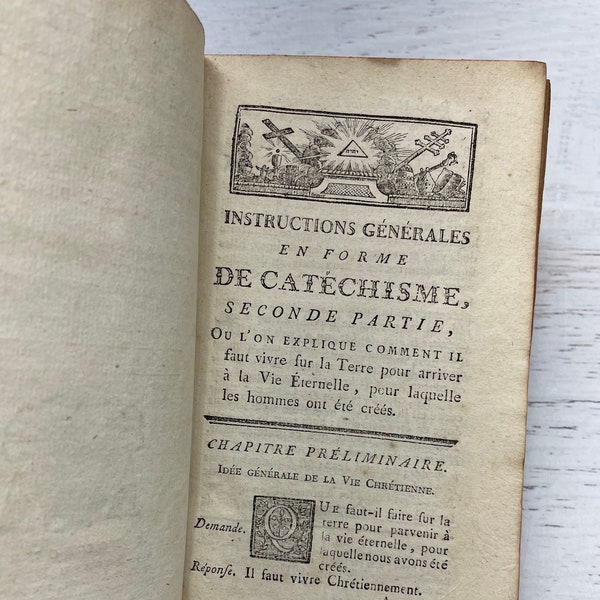 Livre Français ancien- daté de 1782 Instructions générales du catéchisme Cuir ancien relié Livre catholique- Rare- Bibliophile- 18ème siècle